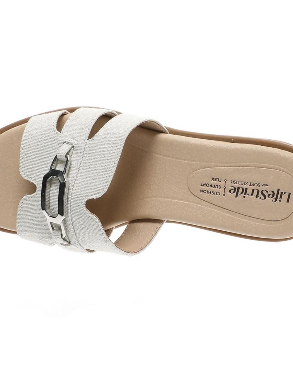 Life Stride Women's Cream Slide Sandal with Decorative Metal Accent